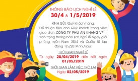 LỊCH NGHỈ LỄ 30/4 - 1/5 / 2019